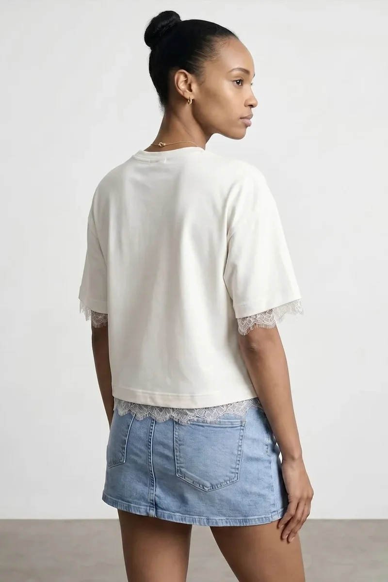 Dilvin Cream Natural DILVIN Women's Cotton Elastane Crew Neck T-Shirt for Women | Best Price UAE