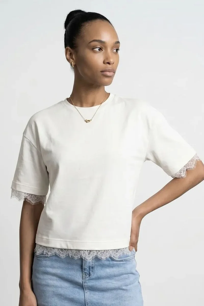 ديلفين DILVIN Women's Cotton Elastane Crew Neck T-Shirt