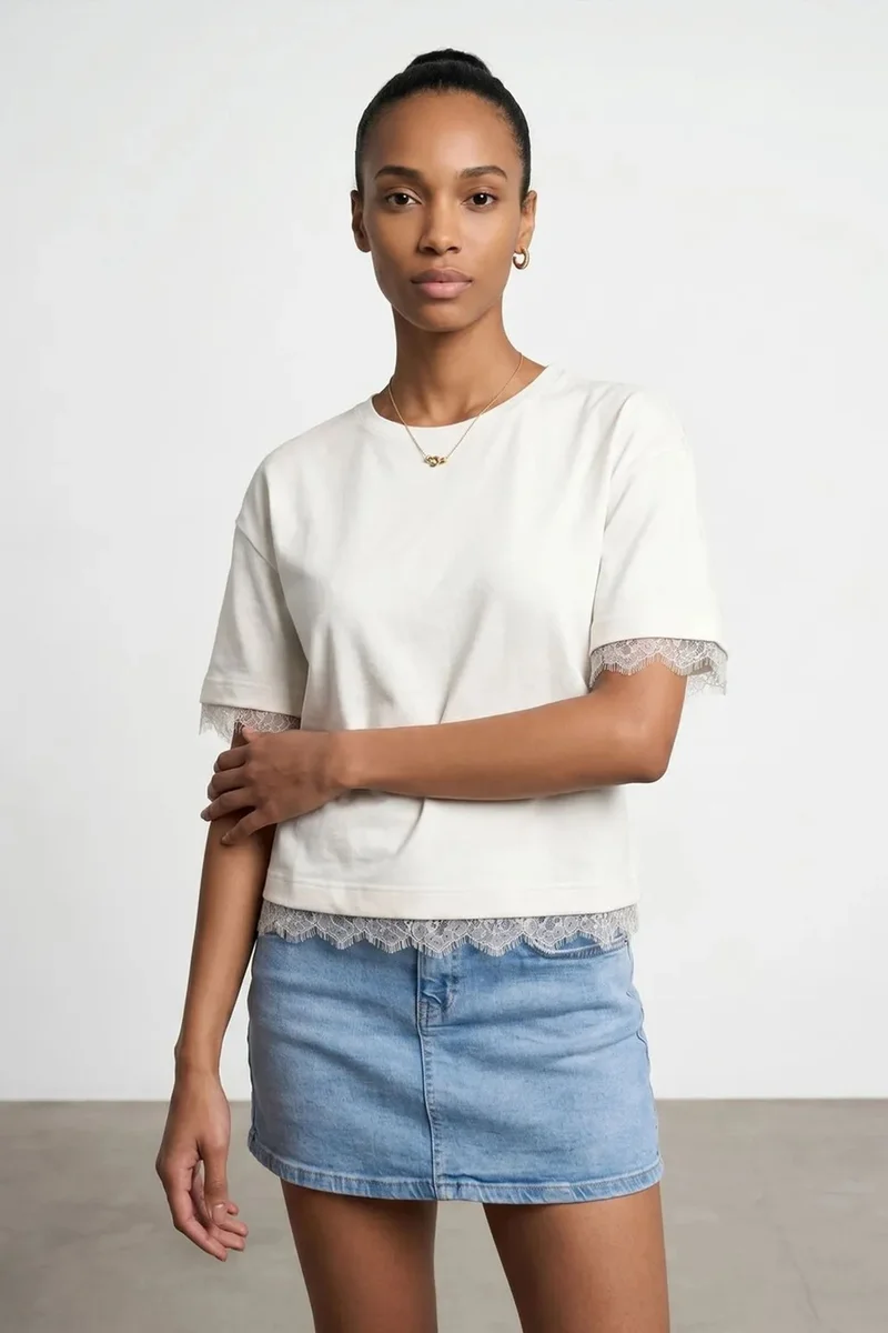 ديلفين DILVIN Women's Cotton Elastane Crew Neck T-Shirt