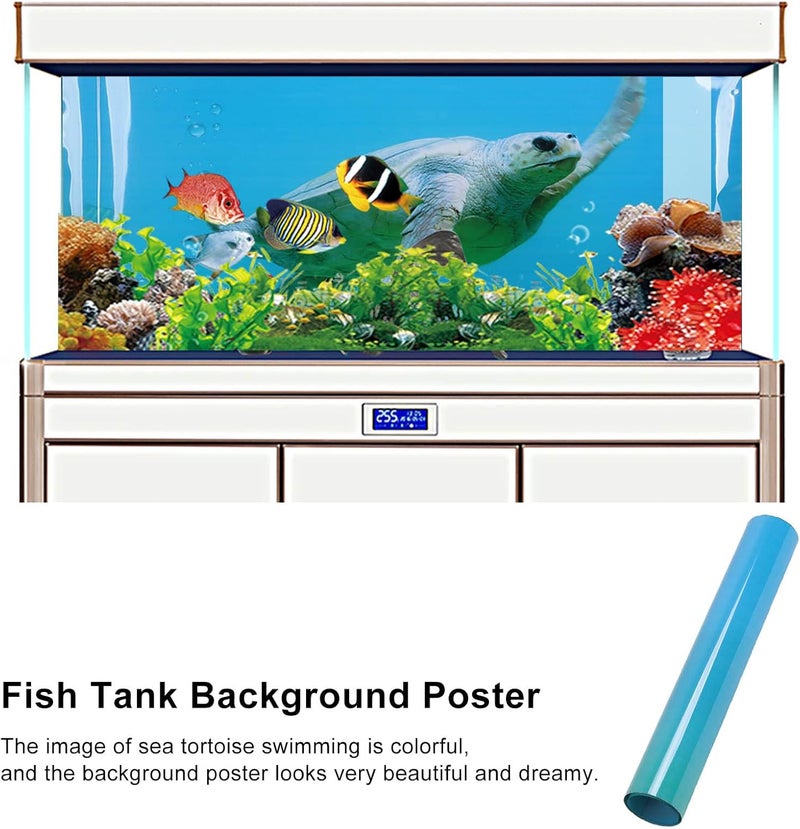Fish Tank Wallpaper Sticker, Self Adhesive Aquarium Background Poster with Sea Tortoise Swimming Theme, PVC Decor for Freshwater and Saltwater Fish Tanks (61 * 30CM) - Image 2