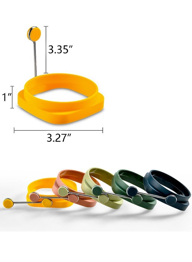 5 Pcs Silicone Egg Rings,Two-Sided Non Stick Pancake Molds Fried Egg Cooking Rings Mold Ring Round with Handle for Fry Eggs Pancakes Reusable Fried Egg Mold, Round&Square