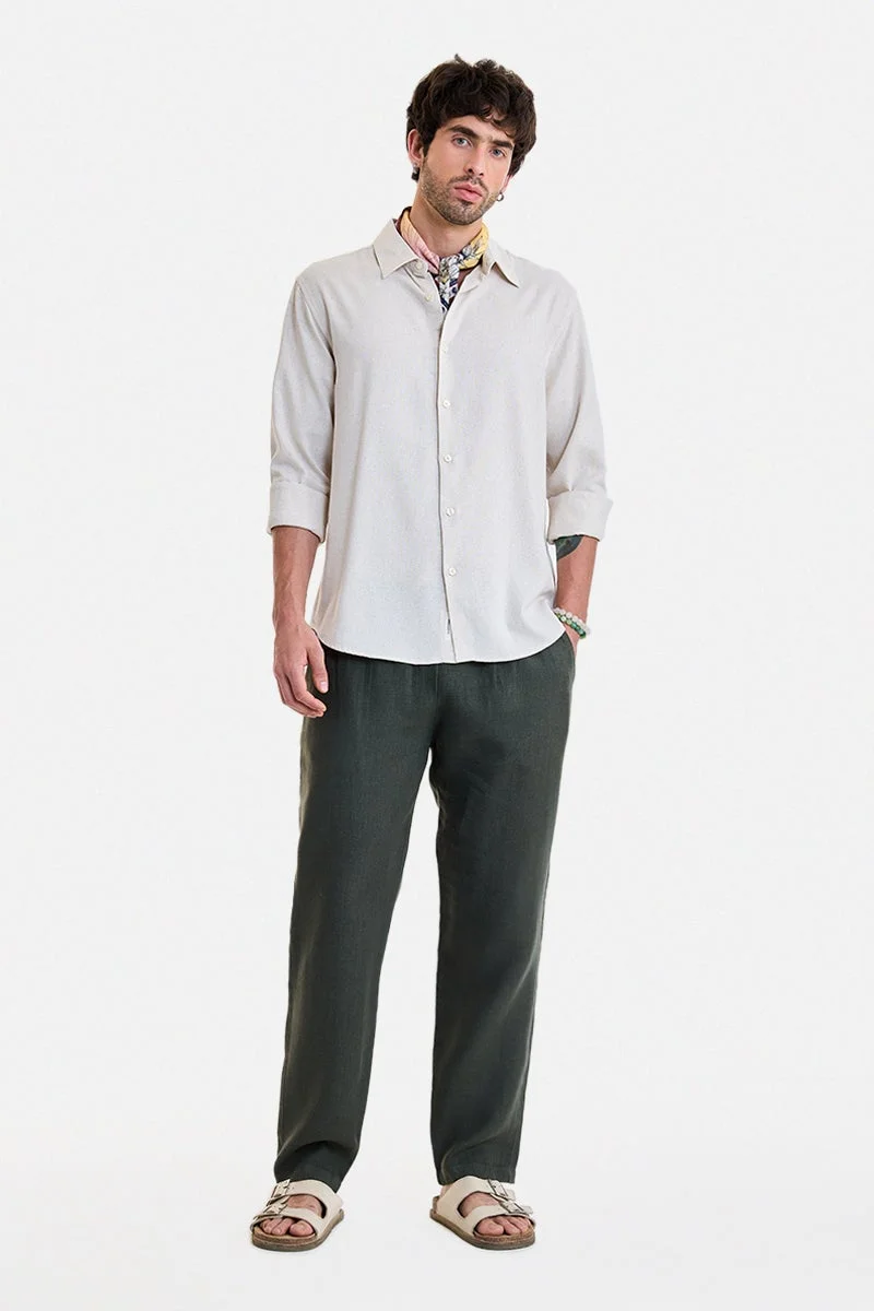 سنيتش Off-White Textured Long Sleeve Regular Fit Shirt