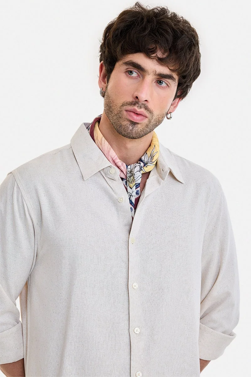 سنيتش Off-White Textured Long Sleeve Regular Fit Shirt