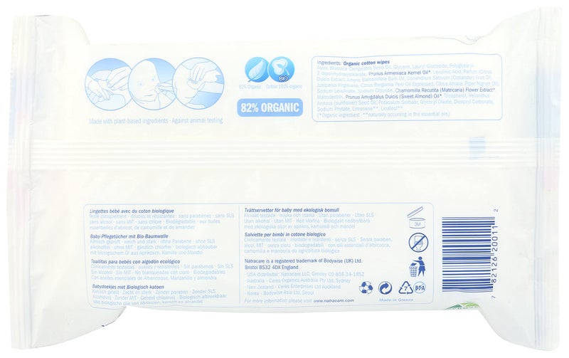 Natracare Organic Cotton Baby Wipes With Essential Oils of Chamomile, Apricot and Sweet Almond Oil (1 Pack, 50 Wipes Total) - Image 3