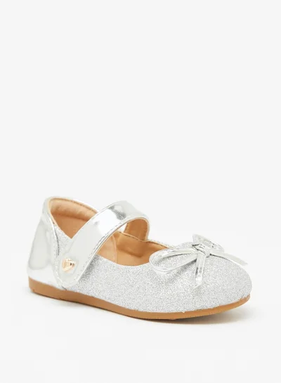Flora Bella Flora Bella Glitter Textured Mary Jane Shoes with Hook and Loop Closure