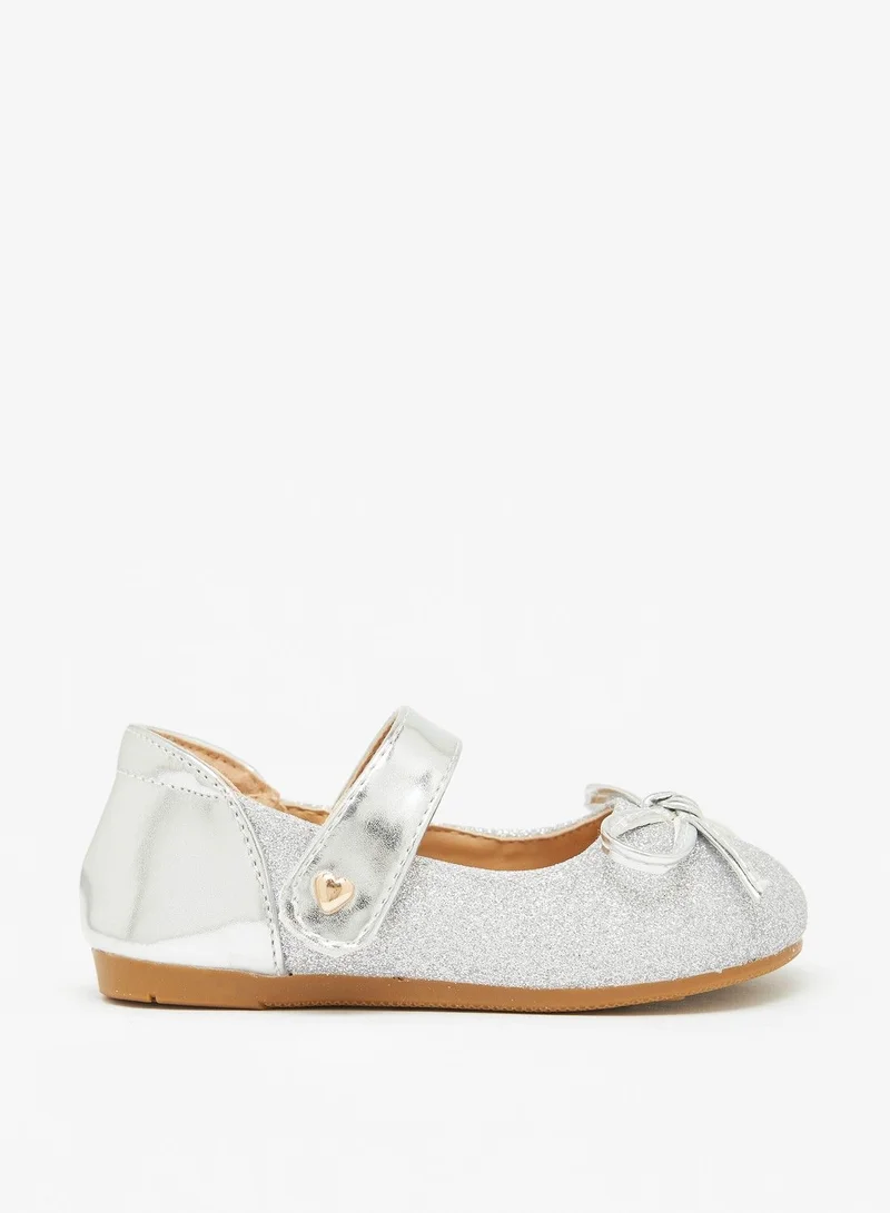 Flora Bella Flora Bella Glitter Textured Mary Jane Shoes with Hook and Loop Closure