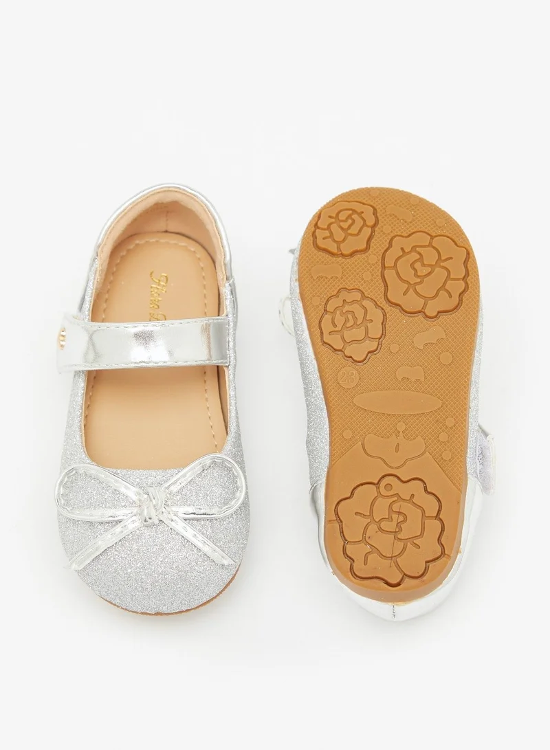 Flora Bella Flora Bella Glitter Textured Mary Jane Shoes with Hook and Loop Closure