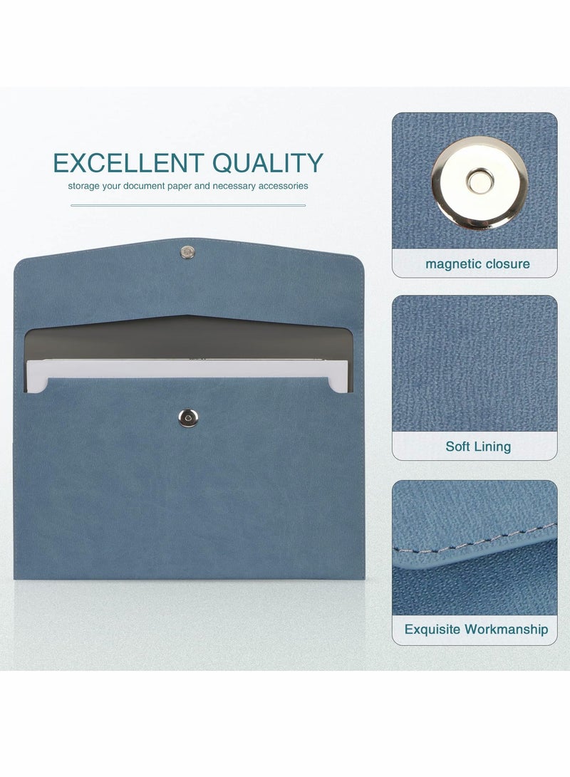 Generic File Folder, PU Leather A4 Document Holder Organizer Filing Envelope Portfolio Case Tablet Sleeve with Magnetic Snap Closure for Home School Office Stationery (Blue)  - Image 2