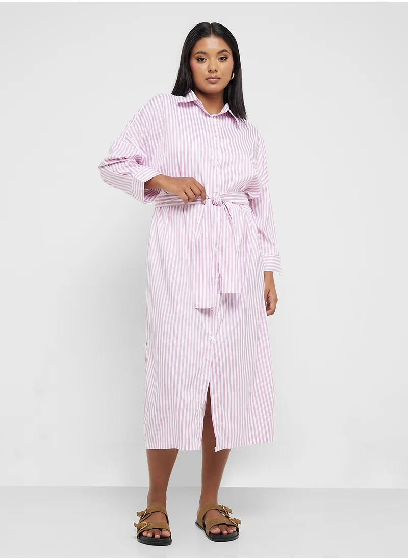 Ginger Plus Button Down Shirt Dress With Belt