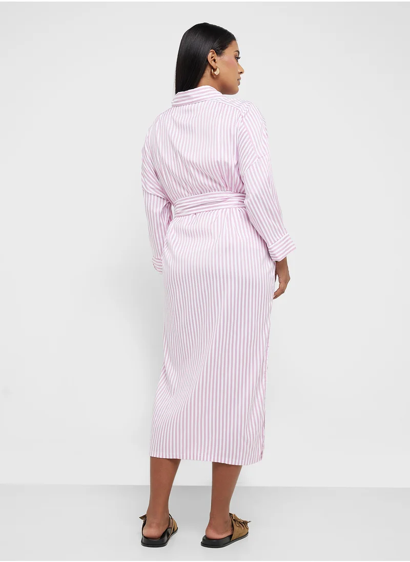 Ginger Plus Button Down Shirt Dress With Belt