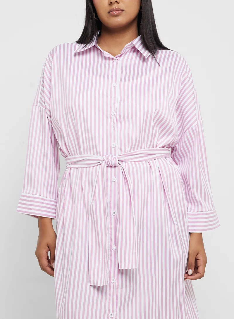 Ginger Plus Button Down Shirt Dress With Belt