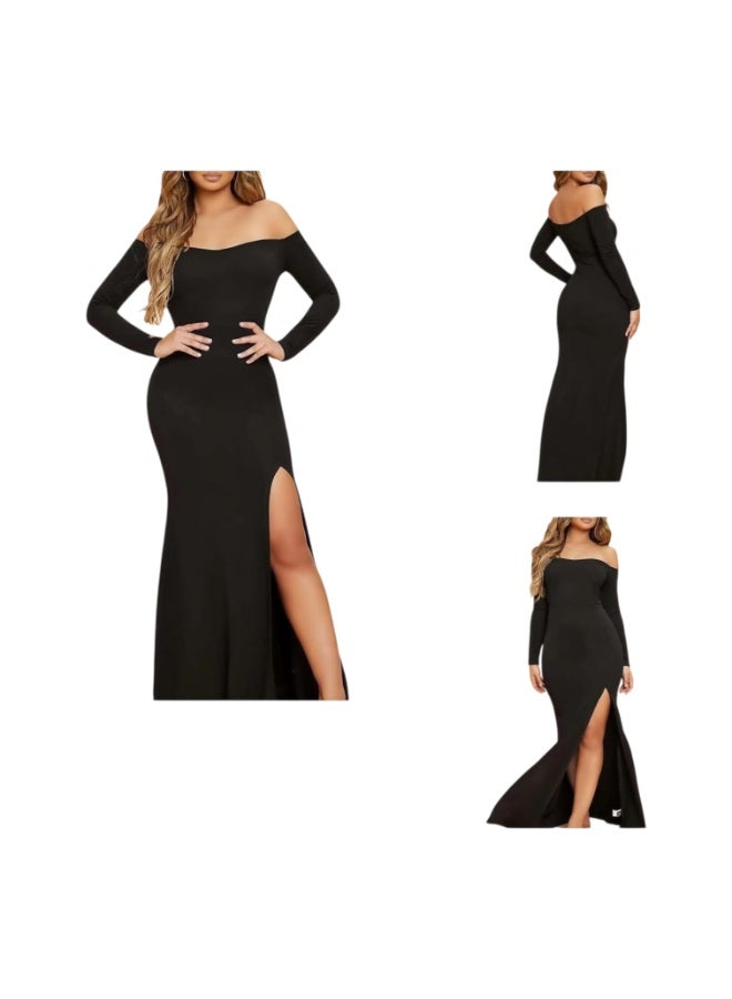 فستان اوف شولدر كريب ليكرا مجسم يلبس من ٥٠ ل ٨٠