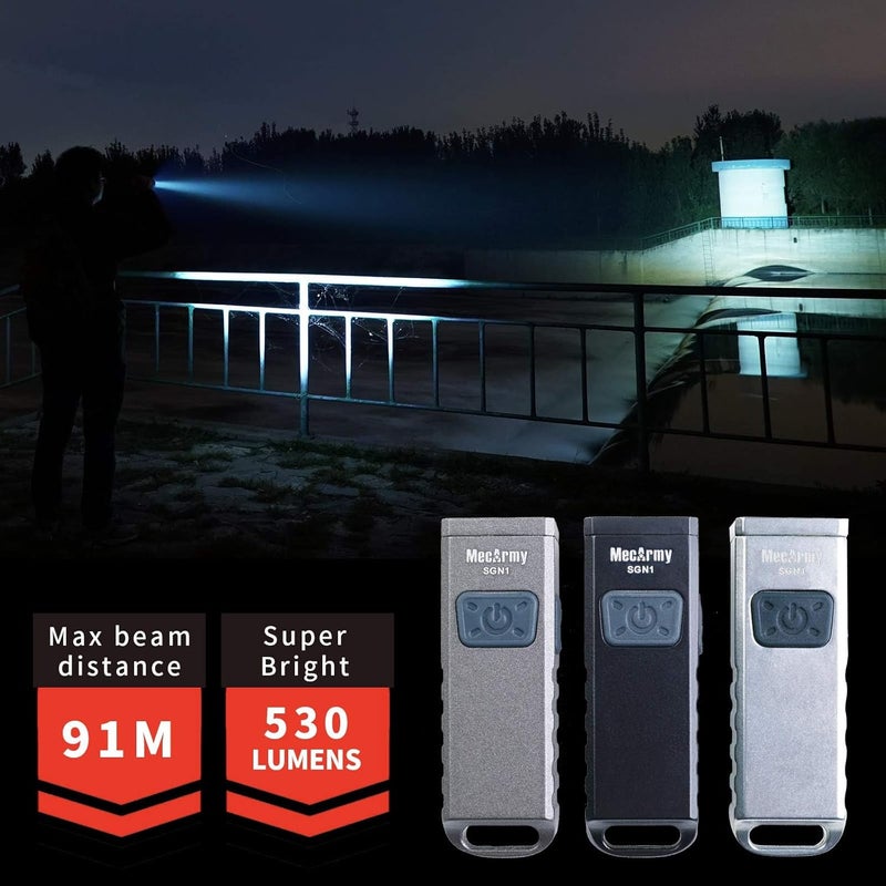 MecArmy SGN1 Mini USB Rechargeable Keychain EDC Flashlight - 530 Lumens, 4 Modes, Zinc Alloy (Gray) - Image 2