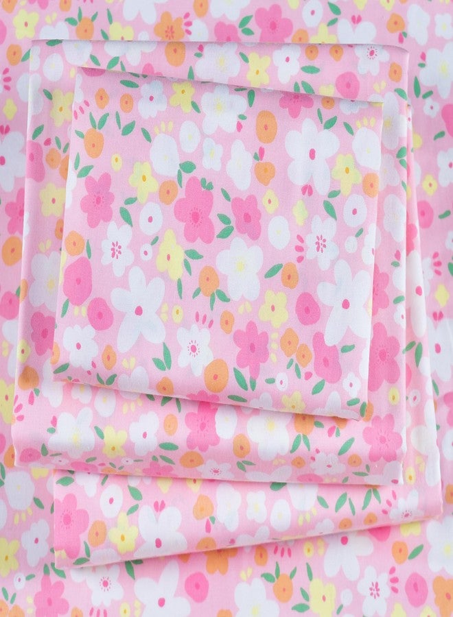 J-pinno Pink Floral Flower Cartoon 100% Cotton Twin 3 Pieces Sheet Set Decoration Kids Boys Girls Children Flat Sheet + Fitted Sheet + Pillowcase Bedding Set - Image 1