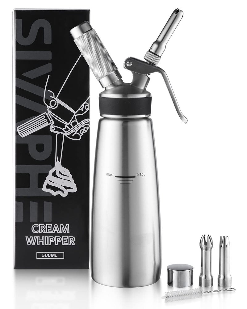 Sivaphe Sivaphe 500ML Whipped Cream Dispenser Stainless Steel 1Pint Dessert Cream Whipper with Brush  Decorating Nozzles Homemade GourmetChargers Not Included 