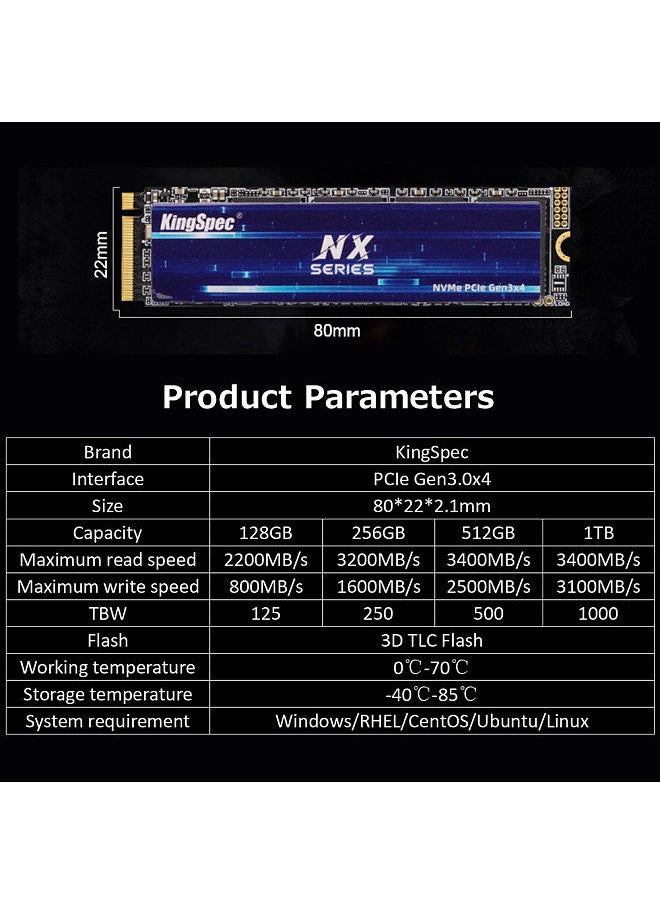 KingSpec - KingSpec NX 256GB M.2 NVMe Solid State Drive SSD PCIe Gen3.0x4 Interface High-speed Transmission Wide Compatibility - Image 1