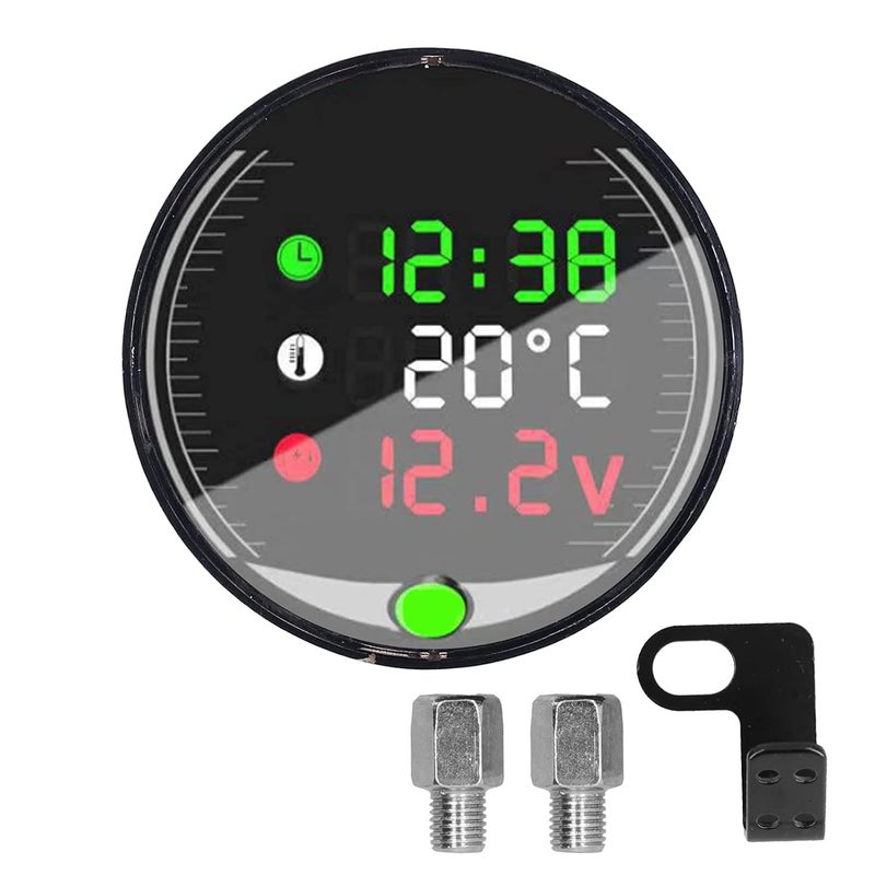 LED Motorcycle Voltmeter Ambient Temperature Meter Chronograph, 9-24V Universal, Multi - Function Display - Compact Lightweight Design, USB Charging Support, Easy Installation - Image 1