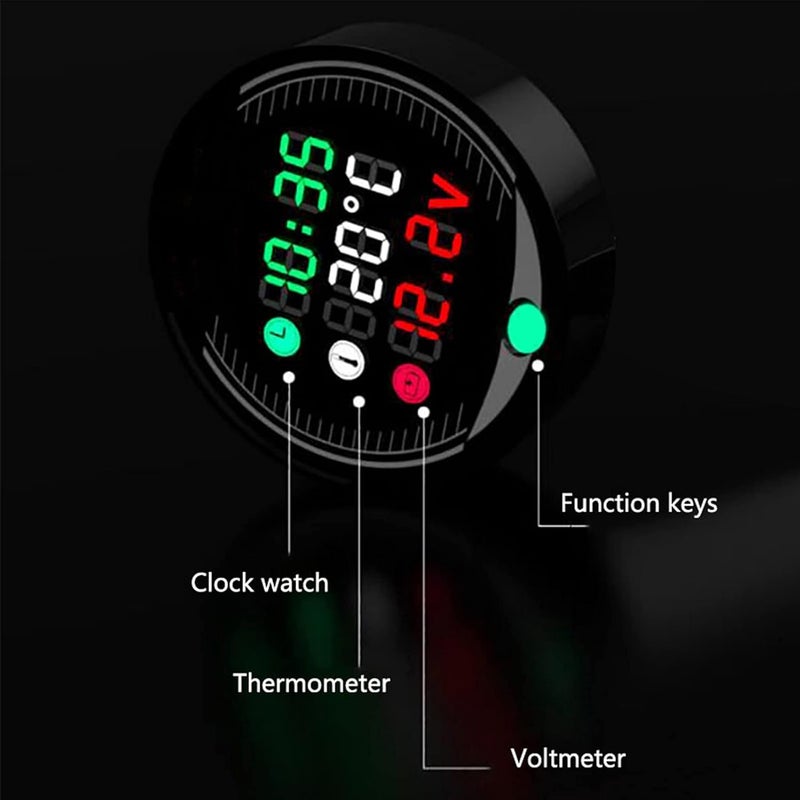 LED Motorcycle Voltmeter Ambient Temperature Meter Chronograph, 9-24V Universal, Multi - Function Display - Compact Lightweight Design, USB Charging Support, Easy Installation - Image 2