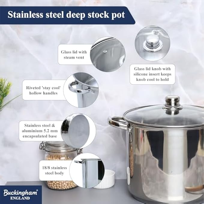 Buckingham Deep Induction Stock Pot With Glass Lid 26 Cm 11 L - Image 3