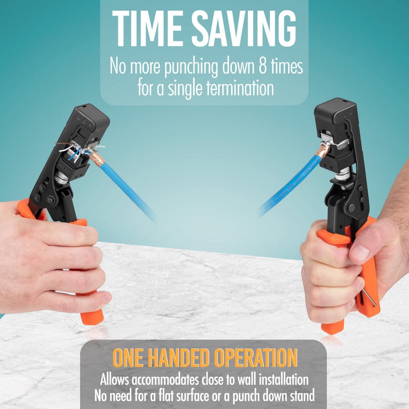 Everest Media Solutions easySHIELD (CAT6A Kit) - Speed Termination Tool, with 12 Slim Profile, 90-Degree RJ45 Shielded Keystone Jacks - F/STP Punch Down Crimper - Tested for CAT5e, CAT6, CAT6A, CAT7 - Image 3