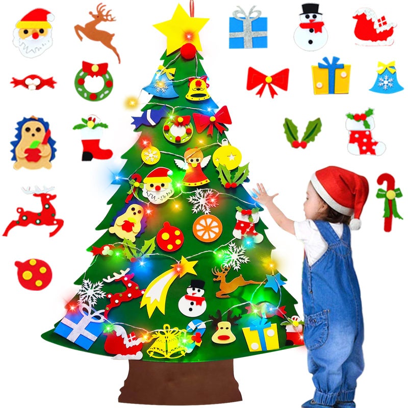 Camlinbo 37 Ft Felt Christmas Tree for Toddlers Stocking Stuffers for Kids with Colorful Lights 34 Ornaments Xmas Gifts for Grandkids Boys Girls New Year Supplies Wall Hanging Christmas Party Decorations - Image 2