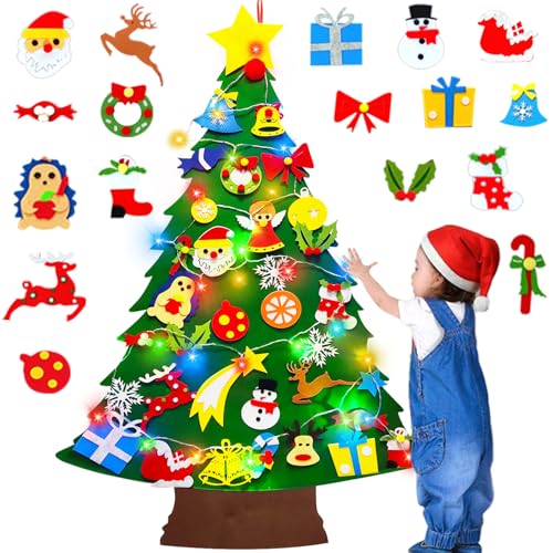 Camlinbo 37 Ft Felt Christmas Tree for Toddlers Stocking Stuffers for Kids with Colorful Lights 34 Ornaments Xmas Gifts for Grandkids Boys Girls New Year Supplies Wall Hanging Christmas Party Decorations - Image 1