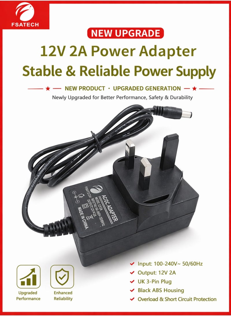 FSATECH New Generation 12V 2A Power Adapter 24W | Stable & Safe Output | AC 100-240V | 5.5×2.1mm for CCTV, Router, LED Strip - Image 1