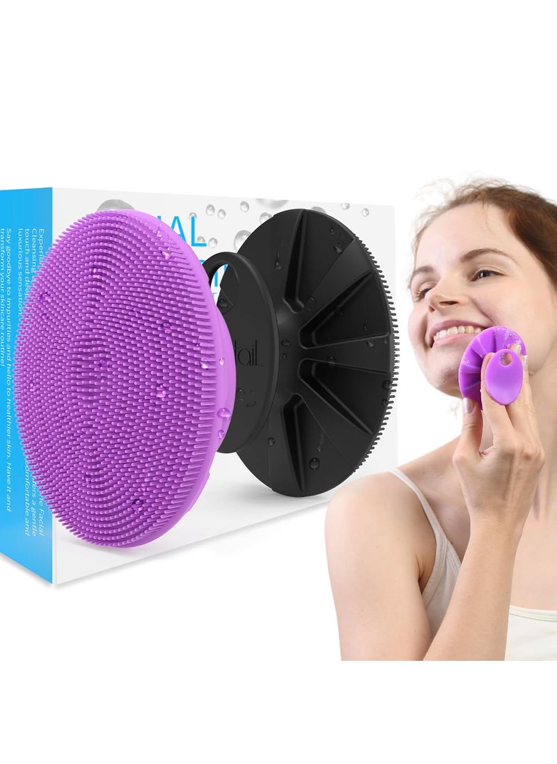 BEAUTAIL Silicone Face Scrubber 2 Pack, Manual Facial Cleansing Brush, Gentle Face Exfoliator for Sensitive Skin, Skin Care Exfoliating Face Brush for Men and Women, Black+Purple 
