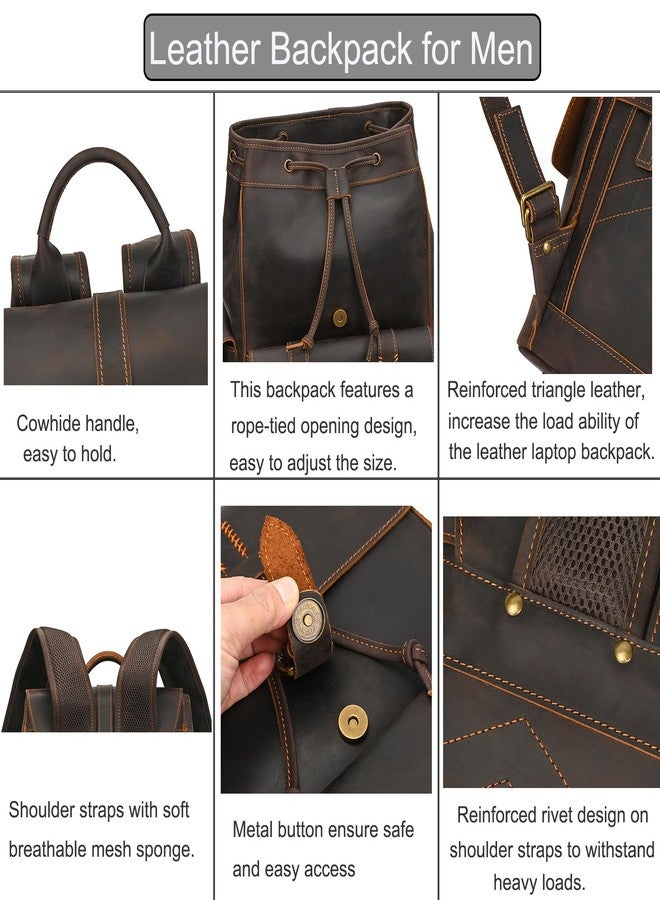 LUUFAN Genuine Leather Backpack for Men Casual Laptop Shoulder Bag Rucksack with Anti-Theft Pocket Travel Daypack, Dark Brown - Image 4