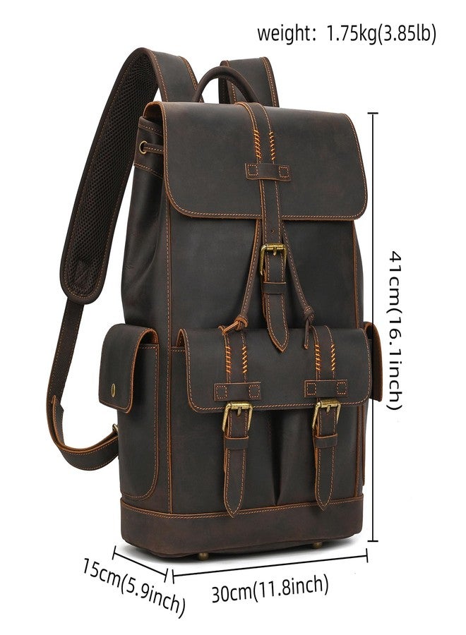 LUUFAN Genuine Leather Backpack for Men Casual Laptop Shoulder Bag Rucksack with Anti-Theft Pocket Travel Daypack, Dark Brown - Image 3