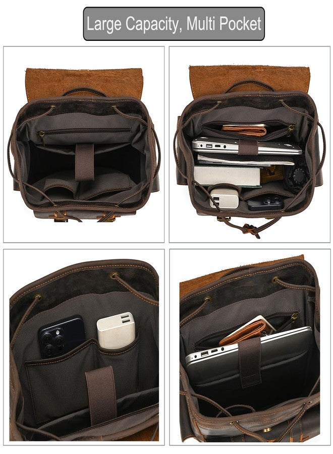 LUUFAN Genuine Leather Backpack for Men Casual Laptop Shoulder Bag Rucksack with Anti-Theft Pocket Travel Daypack, Dark Brown - Image 5