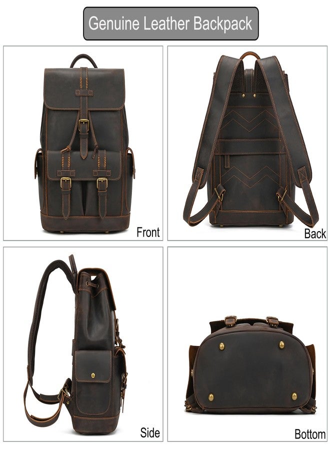 LUUFAN Genuine Leather Backpack for Men Casual Laptop Shoulder Bag Rucksack with Anti-Theft Pocket Travel Daypack, Dark Brown - Image 2