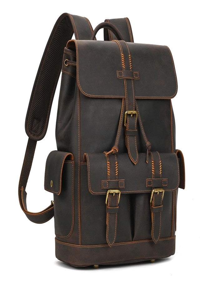 LUUFAN Genuine Leather Backpack for Men Casual Laptop Shoulder Bag Rucksack with Anti-Theft Pocket Travel Daypack, Dark Brown - Image 1