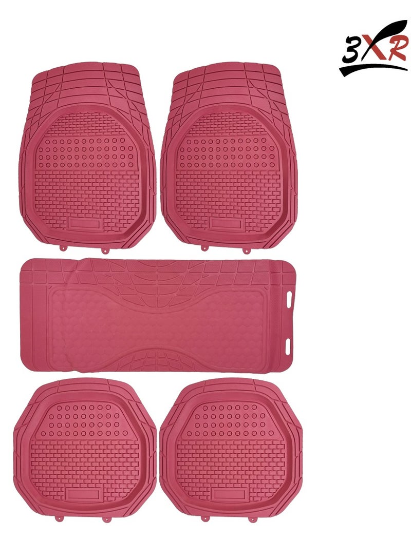 3XR Non skip Mat Universal Car Floor Mat Set High Quality PVC Material Floor Mat For All Seasons 5 Pcs Pink - Image 1