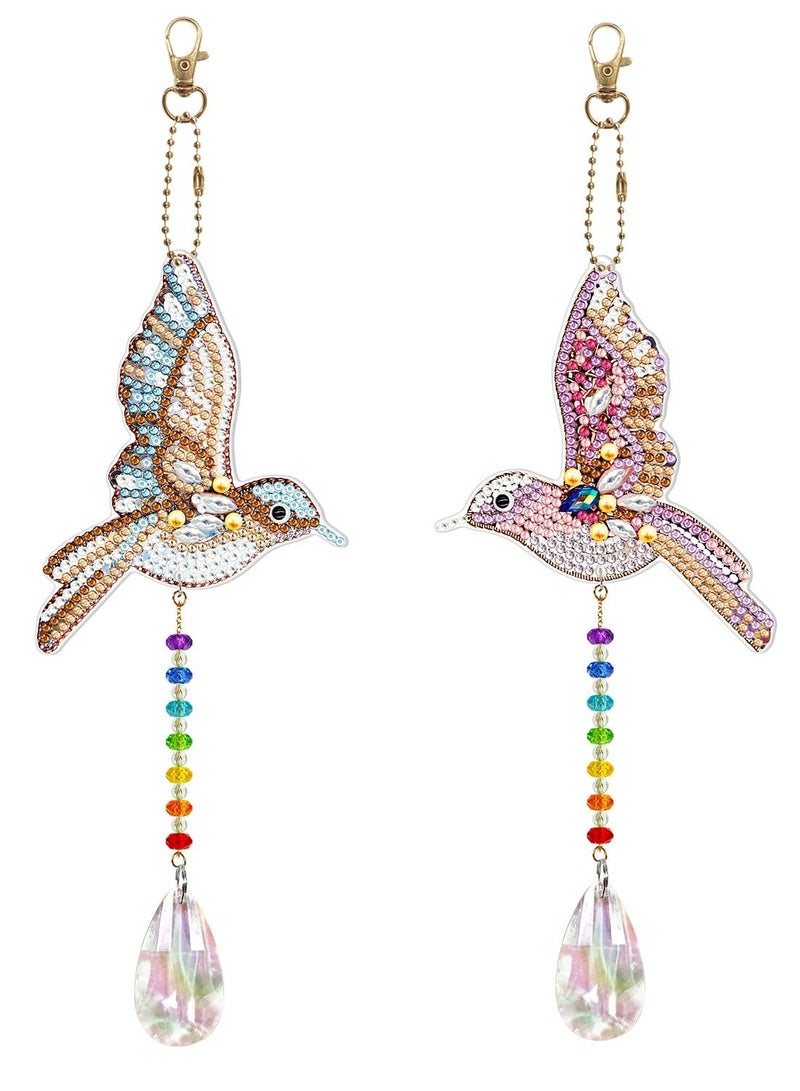 2pcs Crystal Hummingbird Diamond Painting Kit Sun Light Catching Window Decor DIY Special Shaped Diamond Art Wind Chimes Jewelry Kit Hanging Mosaic Rhinestone Pendant Rhinestone Pendant Wind Chimes - Image 1