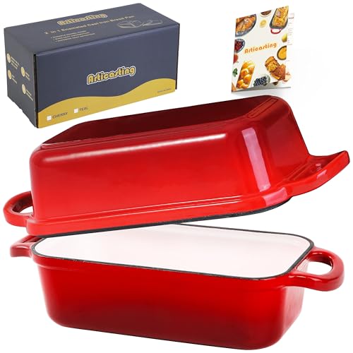 Articasting Cast Iron Bread Loaf Pan with Lid, 2 In 1 Loaf Pans for Baking Bread 9x5, Enameled Bread Pans for Homemade Bread, Sourdough, Even Heating Bread Dutch Oven, Red - Image 1