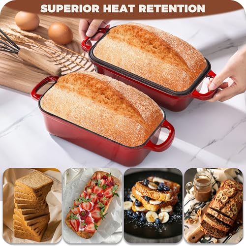 Articasting Cast Iron Bread Loaf Pan with Lid, 2 In 1 Loaf Pans for Baking Bread 9x5, Enameled Bread Pans for Homemade Bread, Sourdough, Even Heating Bread Dutch Oven, Red - Image 3