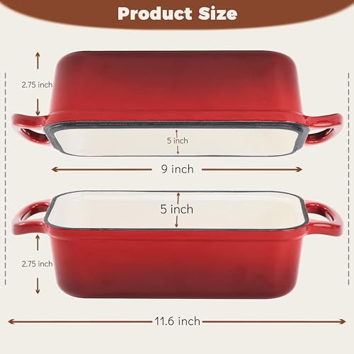 Articasting Cast Iron Bread Loaf Pan with Lid, 2 In 1 Loaf Pans for Baking Bread 9x5, Enameled Bread Pans for Homemade Bread, Sourdough, Even Heating Bread Dutch Oven, Red - Image 2