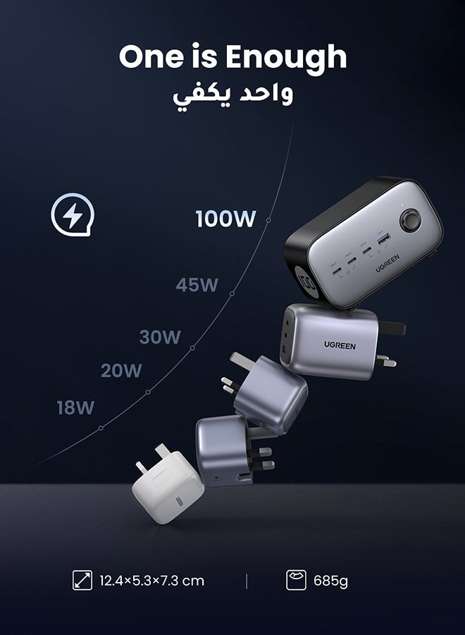 يو جرين موزع طاقة 100 واط، شاحن USB-C، محطة شحن DigiNest Pro متعددة المنافذ، سلك تمديد سريع، قابس شاحن سريع مع منفذي تيار متردد، 3C1A، سلك تمديد بطول 1.8 متر، مناسب لأجهزة الكمبيوتر المكتبية والمنزلية، سامسونج S26U، وسلسلة آيفون 17 6 IN 1 100W - Image 5