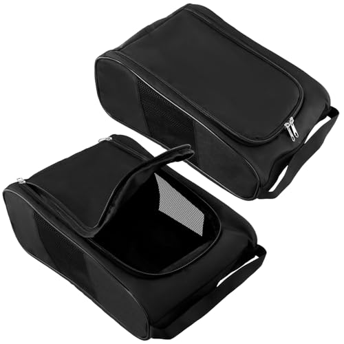 QWORK Golf Shoe Bag 2 Pack Outdoor Zippered Shoe Carrier with Mesh Holes Compatible with Various Shoe Sizes Sport Shoes Bag Travel Shoe Bags - Image 1