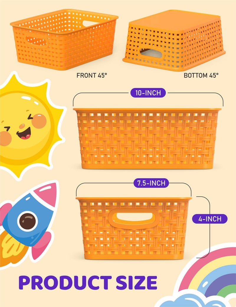 Wyt 6-Pack Plastic Small Shelf Storage Weave Baskets Organizing For Cabinets And Pantries  Orange - Image 2