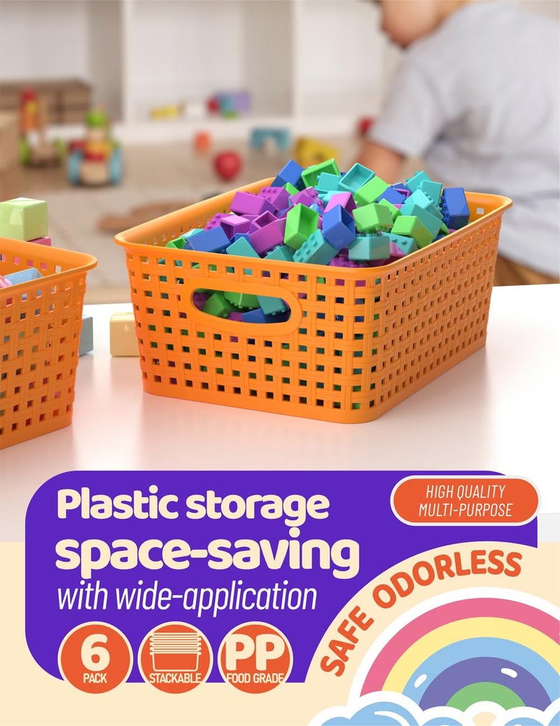 Wyt 6-Pack Plastic Small Shelf Storage Weave Baskets Organizing For Cabinets And Pantries  Orange - Image 5