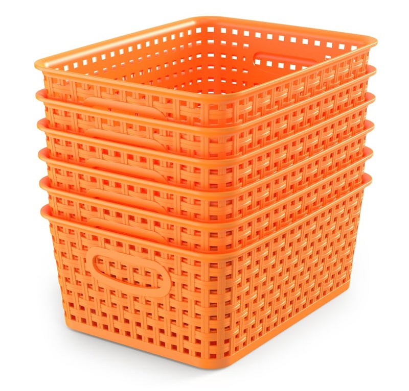 Wyt 6-Pack Plastic Small Shelf Storage Weave Baskets Organizing For Cabinets And Pantries  Orange - Image 1