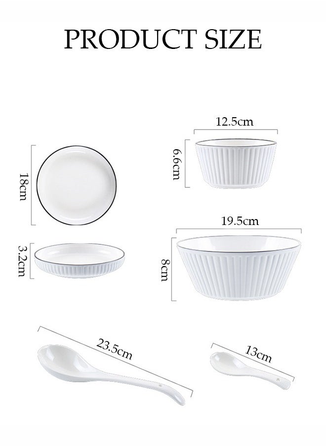 DUNISO Six-Piece Set,Dinner Set White, Sauce Dish Ceramic Dipping Sauce Bowl, Nordic Style Serving Bowl, Suitable For Dessert, Appetizer, Ketchup, Salad, Sushi, Noodles, Soup, Large Capacity Bowl And Plate With Large Spoon  - Image 2