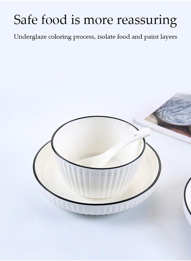 DUNISO - Six-Piece Set,Dinner Set White, Sauce Dish Ceramic Dipping Sauce Bowl, Nordic Style Serving Bowl, Suitable For Dessert, Appetizer, Ketchup, Salad, Sushi, Noodles, Soup, Large Capacity Bowl And Plate With Large Spoon - Image 1