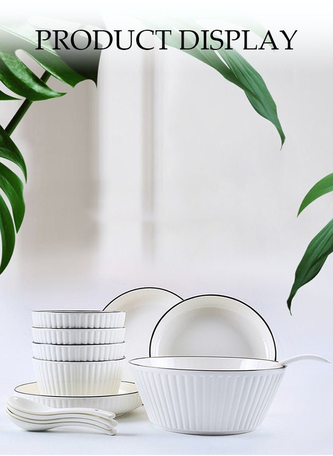 DUNISO Six-Piece Set,Dinner Set White, Sauce Dish Ceramic Dipping Sauce Bowl, Nordic Style Serving Bowl, Suitable For Dessert, Appetizer, Ketchup, Salad, Sushi, Noodles, Soup, Large Capacity Bowl And Plate With Large Spoon  - Image 4