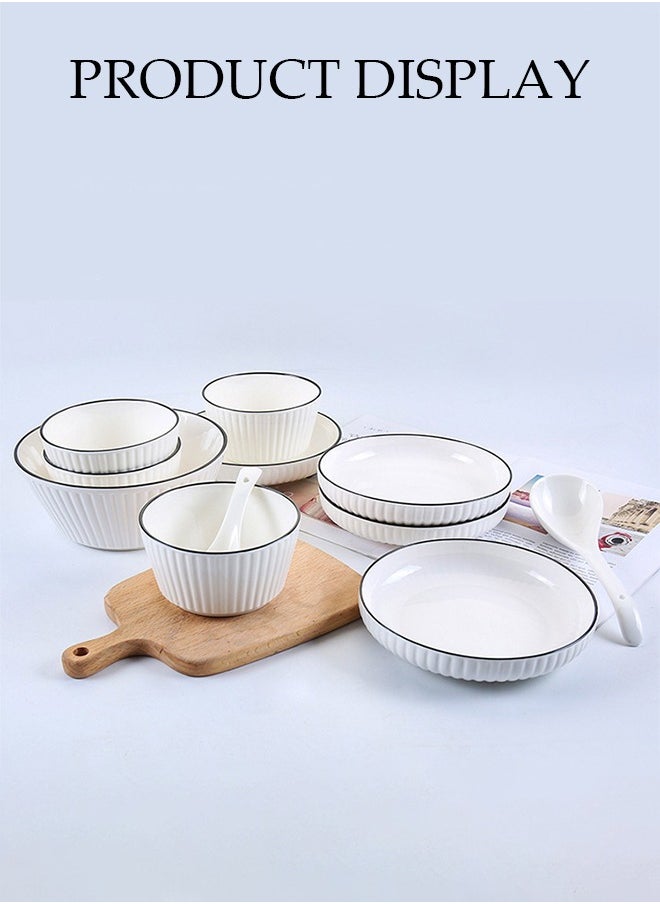 DUNISO Six-Piece Set,Dinner Set White, Sauce Dish Ceramic Dipping Sauce Bowl, Nordic Style Serving Bowl, Suitable For Dessert, Appetizer, Ketchup, Salad, Sushi, Noodles, Soup, Large Capacity Bowl And Plate With Large Spoon  - Image 5