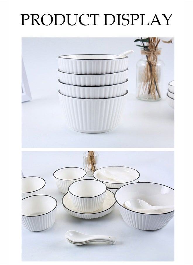 DUNISO - Six-Piece Set,Dinner Set White, Sauce Dish Ceramic Dipping Sauce Bowl, Nordic Style Serving Bowl, Suitable For Dessert, Appetizer, Ketchup, Salad, Sushi, Noodles, Soup, Large Capacity Bowl And Plate With Large Spoon - Image 1