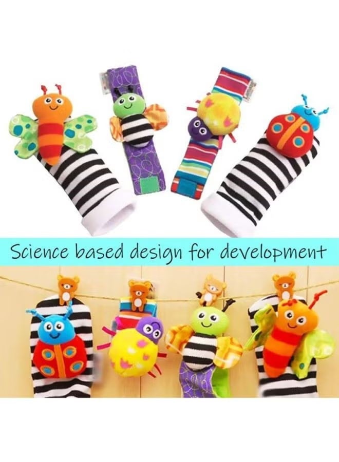QiaoKai Top-Quality Material 4-Piece Infant Socks And Wrist Rattles Toy Set For Kids - Image 4
