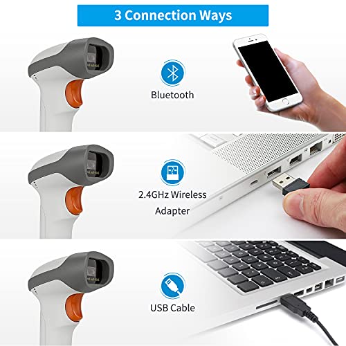 NetumScan Bluetooth 2D Barcode Scanner, 3 in 1 Automatic Wireless QR Barcode Reader USB Image Code Scanner for Store, Warehouse POS, Computer, Tablet, iPad, iPhone, Android - Image 2